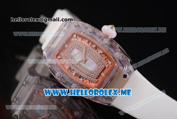 Richard Mille RM 07-02 Miyota 9015 Automatic Pink Sapphire Case with White Rubber Strap and Blue MOP Dial - Click Image to Close